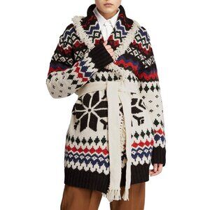 NEW $798 Polo Ralph Lauren Apache Intarsia Knit Cardigan! Belted Long Snowflake